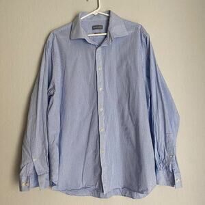 ❤️ Michael Kors sz 17.5 Men 100% cotton long sleeve blue dress button shirt‎